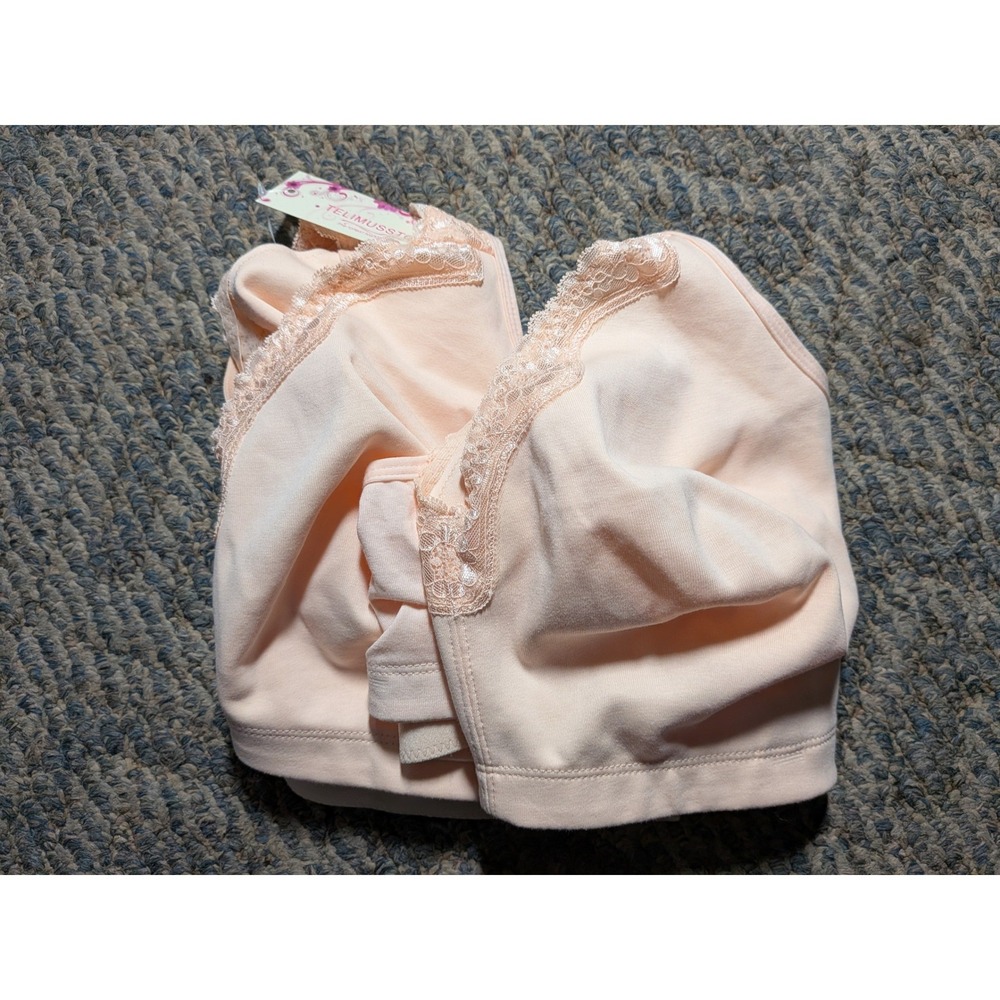 2 Telimussto Peach Wireless Lace Trim Bra50B Full Coverage Adjustable Straps NWT